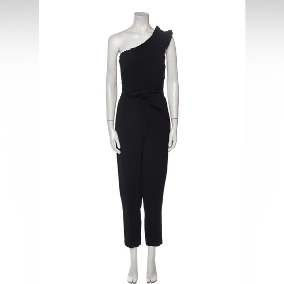 Saloni jumpsuit size 4 black one shoulder crepe front tie evening wear​​​​​ - Picture 2 of 11